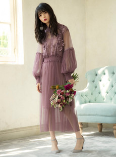 GRL斋藤飞鸟同款 清 吊带仙女连衣裙套装 蕾丝透网纱泡泡长袖 原78