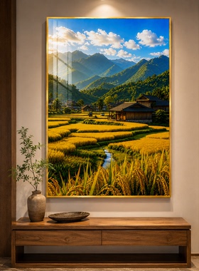 五谷丰登金色稻田装饰画挂画客厅玄关餐厅轻奢高级感山水风景壁画