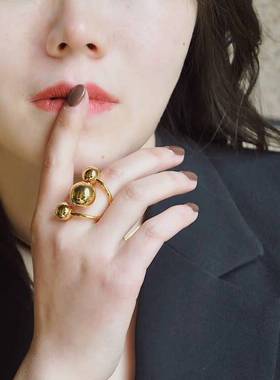 幸运珠镀18k开口可调节手工戒指