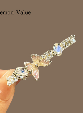 鸭嘴夹新款精致蝴蝶发夹水钻粉蝴蝶压夹刘海小夹子刘海侧边夹头饰