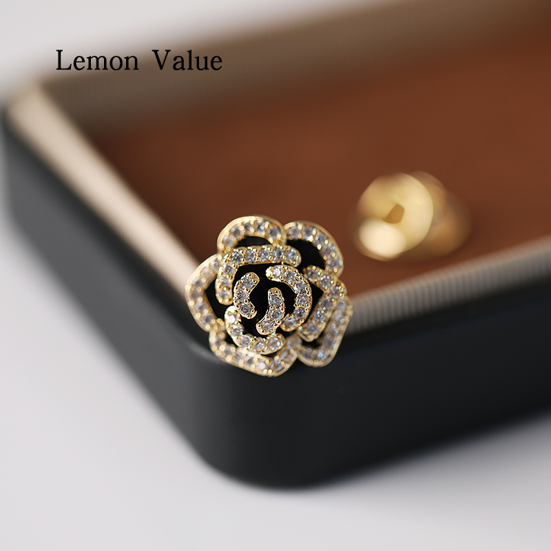 Lemon Value迷你山茶花胸针V领小香风防走光扣子可爱日系免缝暗扣