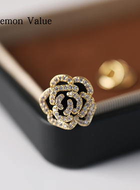 Lemon Value迷你山茶花胸针V领小香风防走光扣子可爱日系免缝暗扣