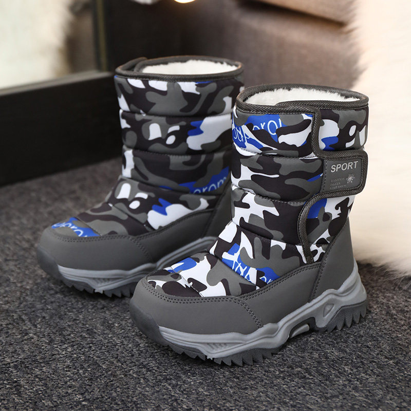 儿童加绒保暖防滑雪地靴迷彩