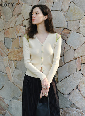 CIRCLOFY瑟夕 镂空设计感v领针织开衫女春秋季新款长袖毛衣打底衫