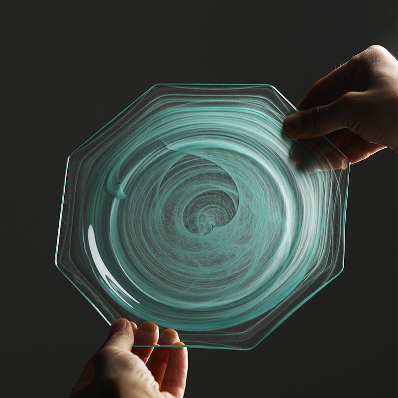 云雾餐盘玻璃餐盘沙拉水果盘子客厅盘子西餐高级盘子家用水果盘子