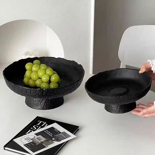 高级感磨砂黑高脚水果盘客厅茶几家用零食摆放盘多层玻璃干果盘子