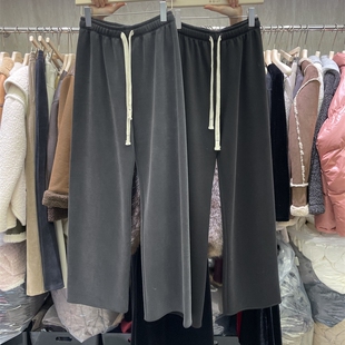 摩登mdeng韩系加绒抽绳直筒裤女2025冬季新款高腰休闲裤7212A