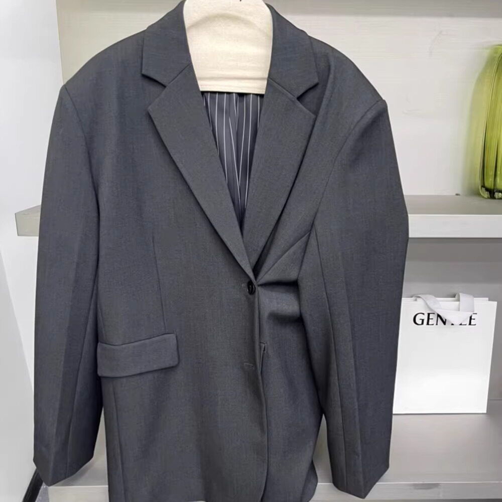 摩登mdeng侧系扣韩版简约西装外套女2026秋新百搭上衣73618-1