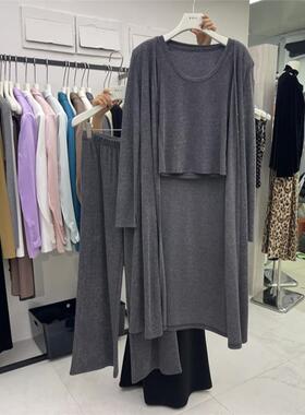 摩登mdeng长款开衫背心休闲裤三件套女2025早春新百搭套装Y386