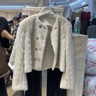 皮草上衣H5130 加厚高级感短款 摩登小香风水貂毛外套女冬季 新款