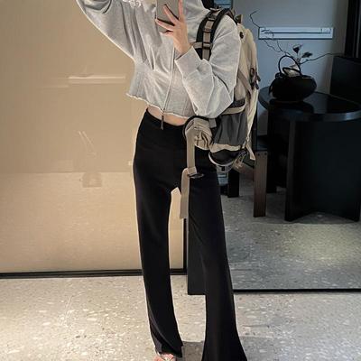 摩登mdeng直筒微喇裤女秋爆款高腰垂感修身显瘦休闲长裤61608