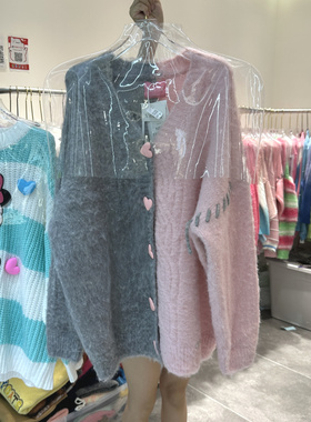 TUTU 2025秋季新款韩版慵懒风小清新撞色爱心单排扣减龄针织外套