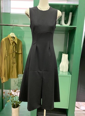 ES MODISH 黑色连衣裙赫本风收腰显瘦无袖背心裙气质A字长裙1818