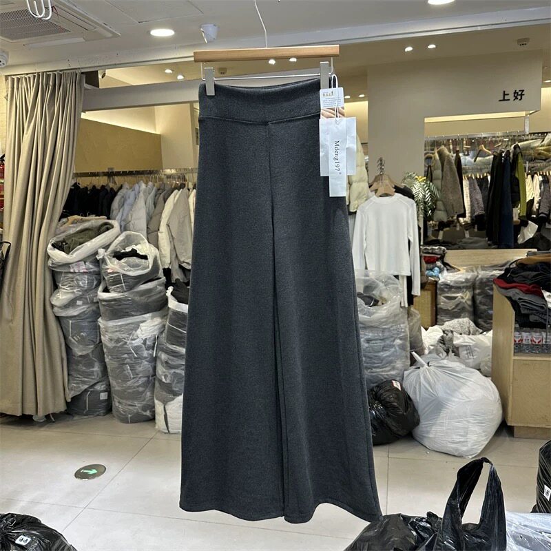 MDENG197摩登Y851正品羊毛高腰显瘦加绒阔腿休闲微喇拖地裤女冬