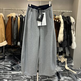 喜大东9370-1松紧腰撞色加绒加厚阔腿休闲弯刀卫裤长裤女2025秋冬