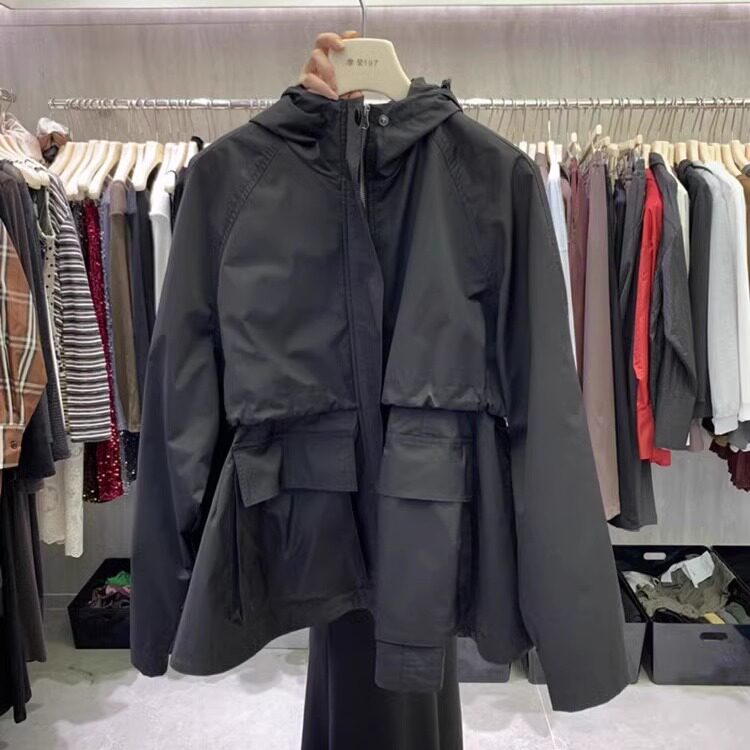 摩登mdeng斗篷式连帽休闲冲锋衣外套女秋款百搭宽松上衣M9685