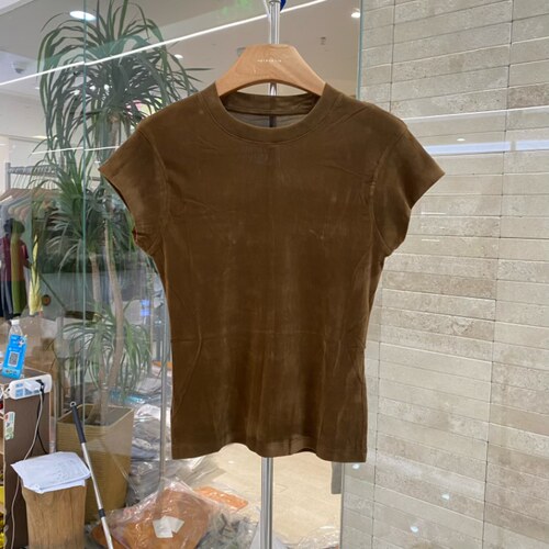 韩标MM718小圆领轻奢丝绒短袖T恤女秋弹力显瘦复古MM790长袖上衣