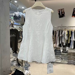 MDENG197摩登H338正品极简亚麻无袖背心白色A版宽松打底衫上衣夏