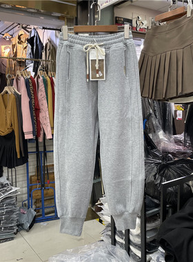 A.XI阿喜9939束脚裤2025秋季新品韩版显瘦加绒松紧高腰休闲卫裤女