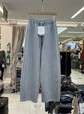 E时尚E9563秋季款松紧高腰宽松显瘦阔腿弯刀裤直筒休闲拖地长裤女