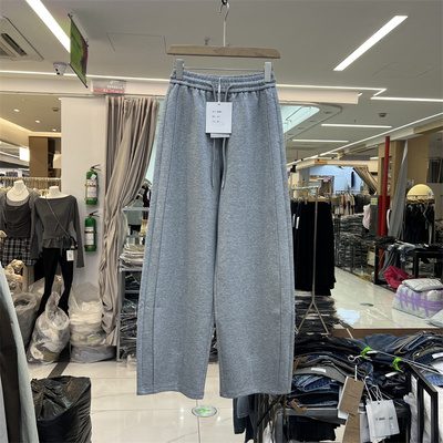 E时尚E9563秋季款松紧高腰宽松显瘦阔腿弯刀裤直筒休闲拖地长裤女
