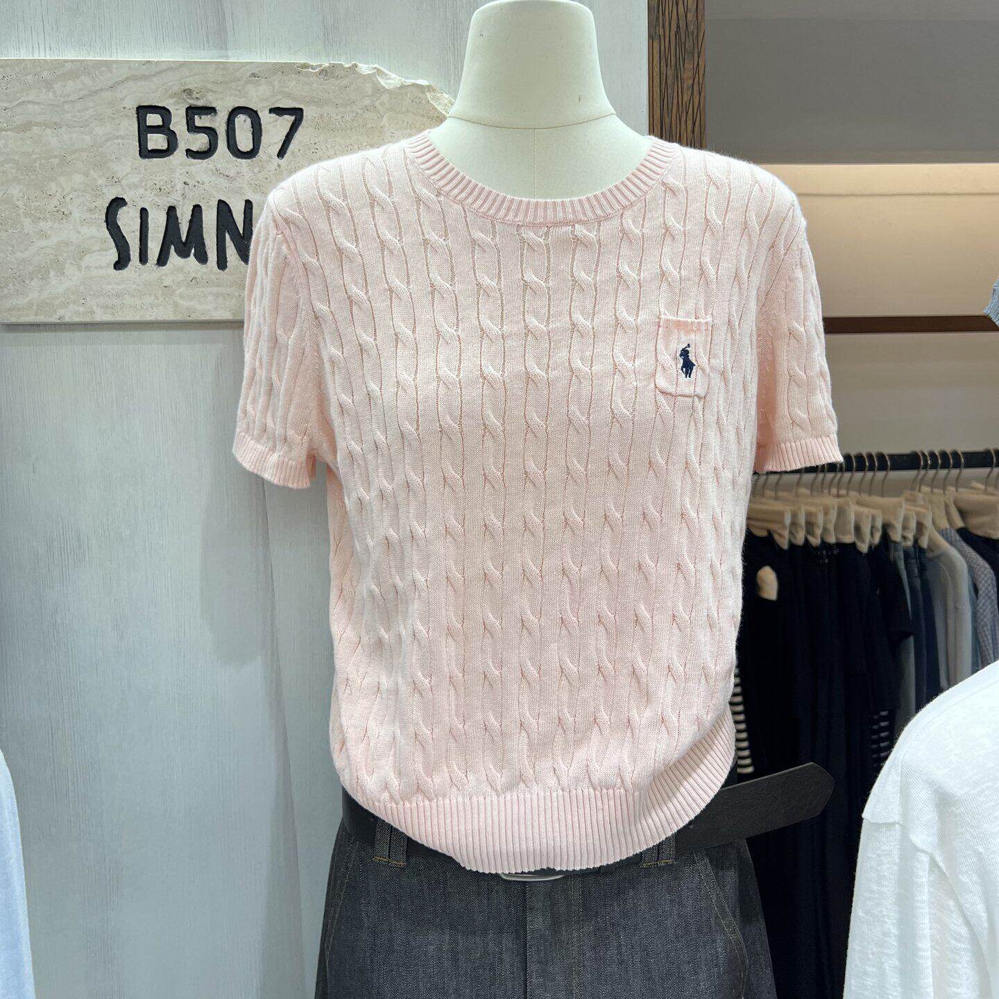 软糯亲肤棉麻短袖麻花针织衫2026韩系新品春季圆领小马刺绣上衣女