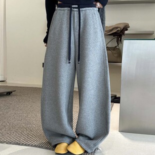 喜大东9370弯刀加绒裤腿卫裤女2025新款时尚加厚休闲拖地裤香蕉裤