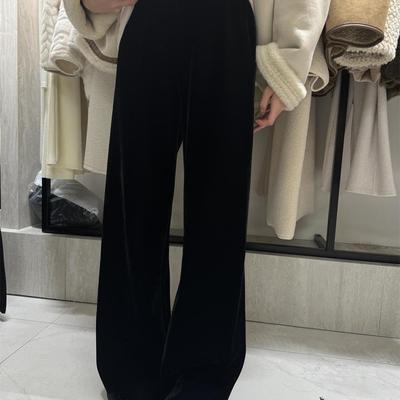 摩登mdeng韩国2025年冬季加绒金丝绒松紧腰休闲直筒长裤M9331