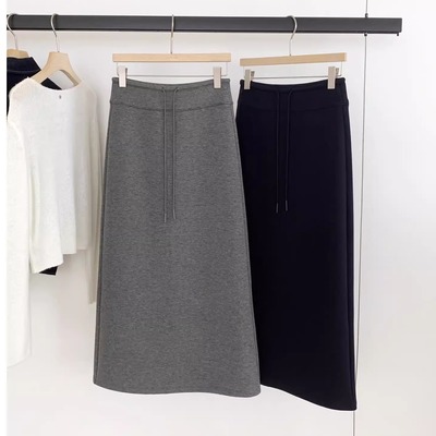 SIM家 早秋新款时尚百搭韩版高腰抽绳开叉半身裙长裙女GK7359