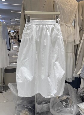 SJG设计感99B992025春夏新款松紧腰休闲百搭通勤花苞半身裙女