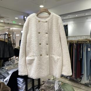摩登mdeng羊羔毛双排扣中长款外套女2026冬季休闲大衣T6350