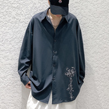 秋季潮新款宽松慵懒风黑色衬衫设计感XZ517A-1-CS801-P48控58，男装衬衫，星座517A-1