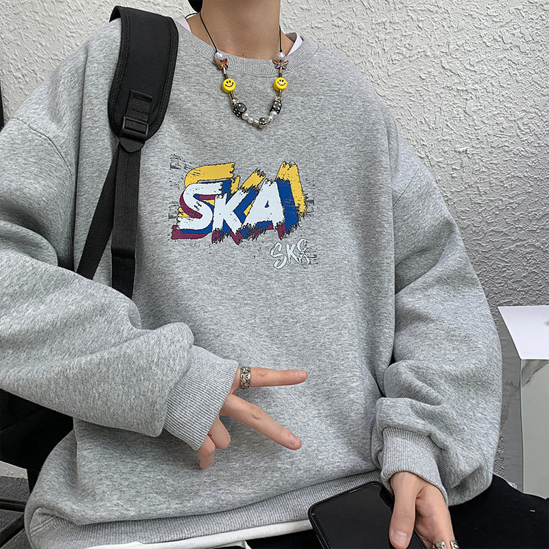 绿色宽松大码圆领印花卫衣港风大皂情侣XZ517A-1-WY602-P43控58,男装卫衣,星座517A-1