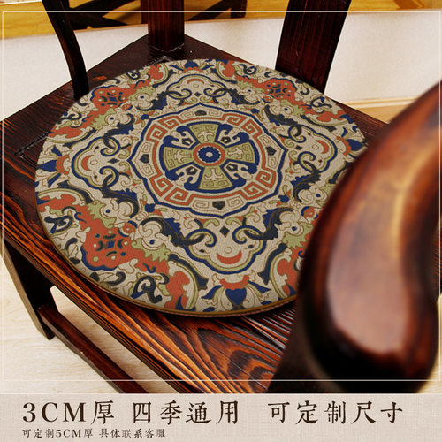 敦煌风圆形椅垫餐椅鼓凳坐垫实木圈椅藤椅茶椅圆凳椅子印花海绵垫