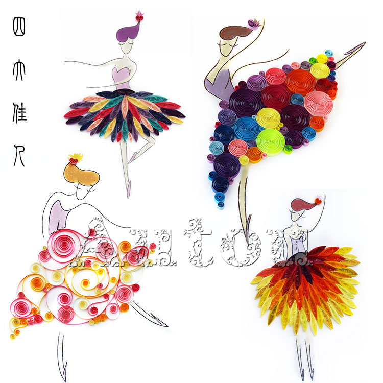 四大佳人跳舞衍纸画线稿图衍纸作品材料包diy教学底稿图衍纸底纸