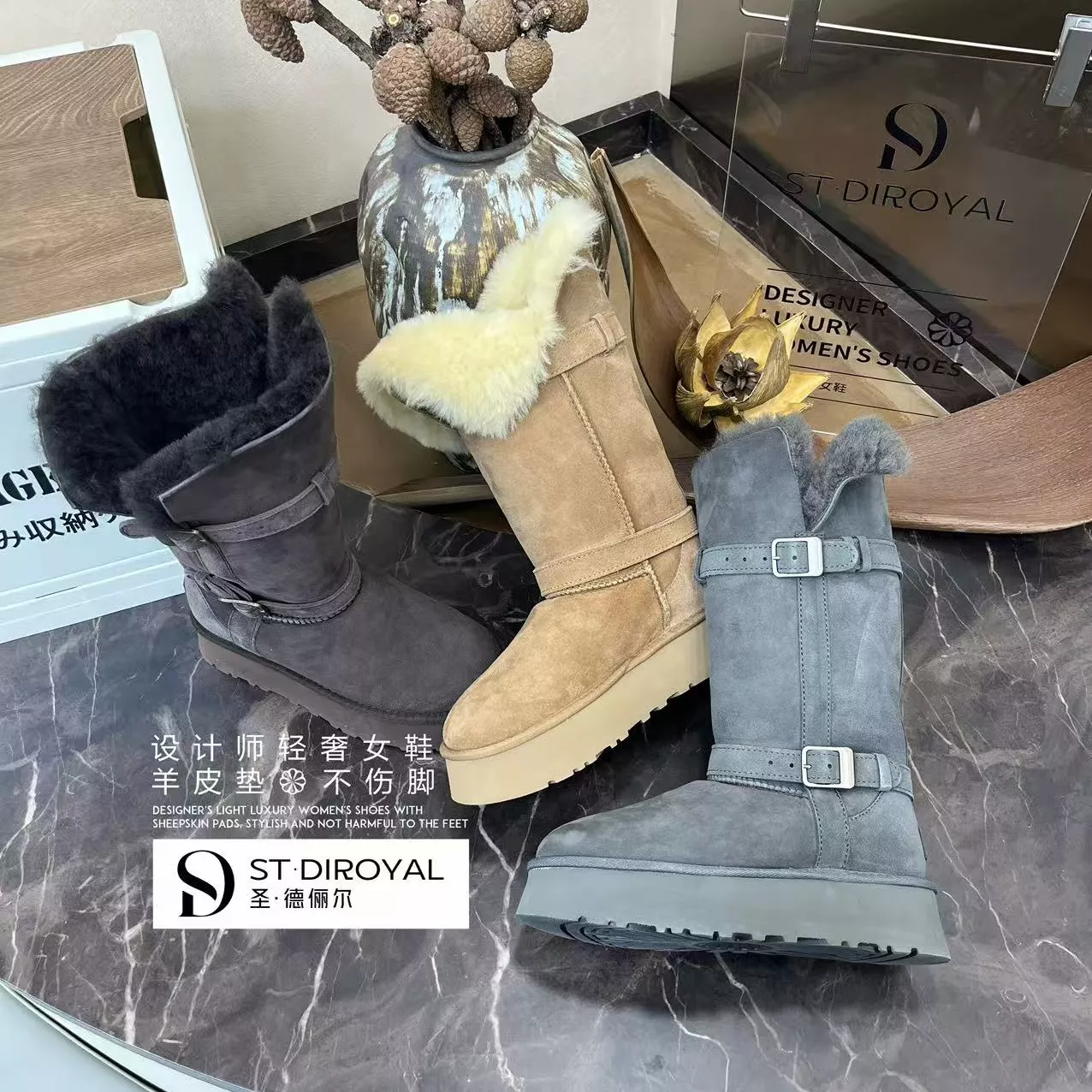 新款冬季高筒保暖增高皮毛一体