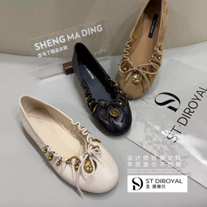 圆头浅口复古休闲平底瓢鞋女