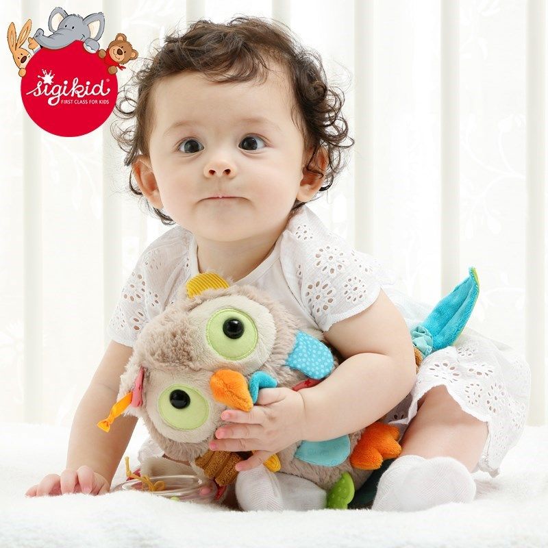 德国sigikid 婴儿多功能猫头鹰安抚玩偶宝宝手摇铃毛绒玩具可啃咬