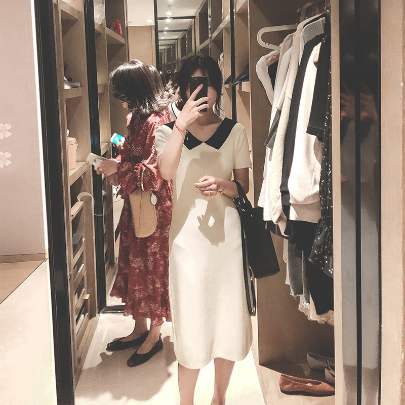 香港潮牌2019夏季收腰短袖冰丝针织娃娃领长裙甜美淑女连衣裙|msdalam kategori Butik wanita / wanita, wanita saiz besar - dari Buy2taobao.com untuk memberikan perkhidmatan ejen Taobao profesional membeli