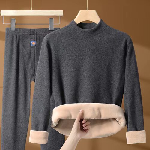新款【驼绒巨厚】秋冬季保暖内衣半高领男女套装加绒加厚防寒秋衣
