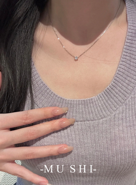 六爪锆石吊坠项链女s925银镀14K