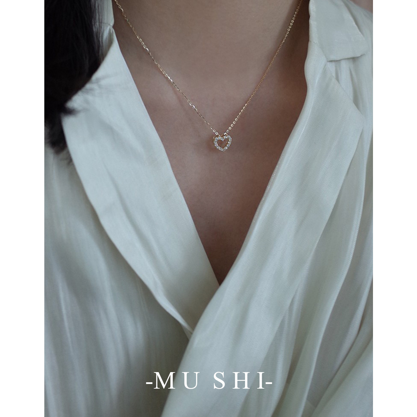 【木石有言】桃心s925银14K金爱心满钻心形精致简约锁骨项链吊坠