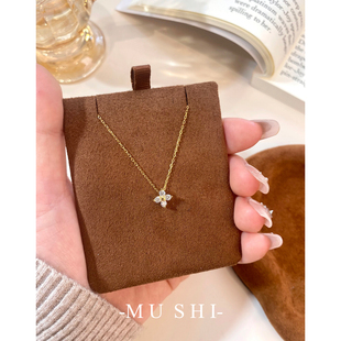 幸运四叶草S925纯银镀18K金极细款闪钻锁骨链女项链百搭小众项链