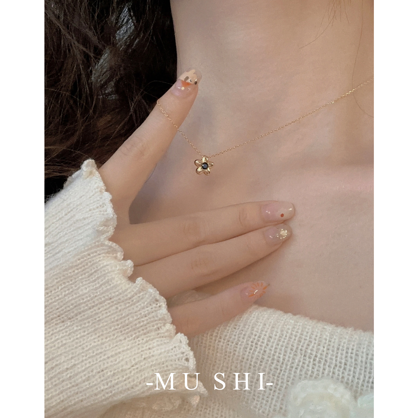 s925纯银镀18K金花朵项链女简约小清新可爱甜美ins风气质锁骨链女