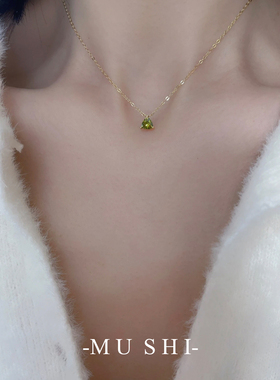 s925纯银镀14K金橄榄绿锆石项链