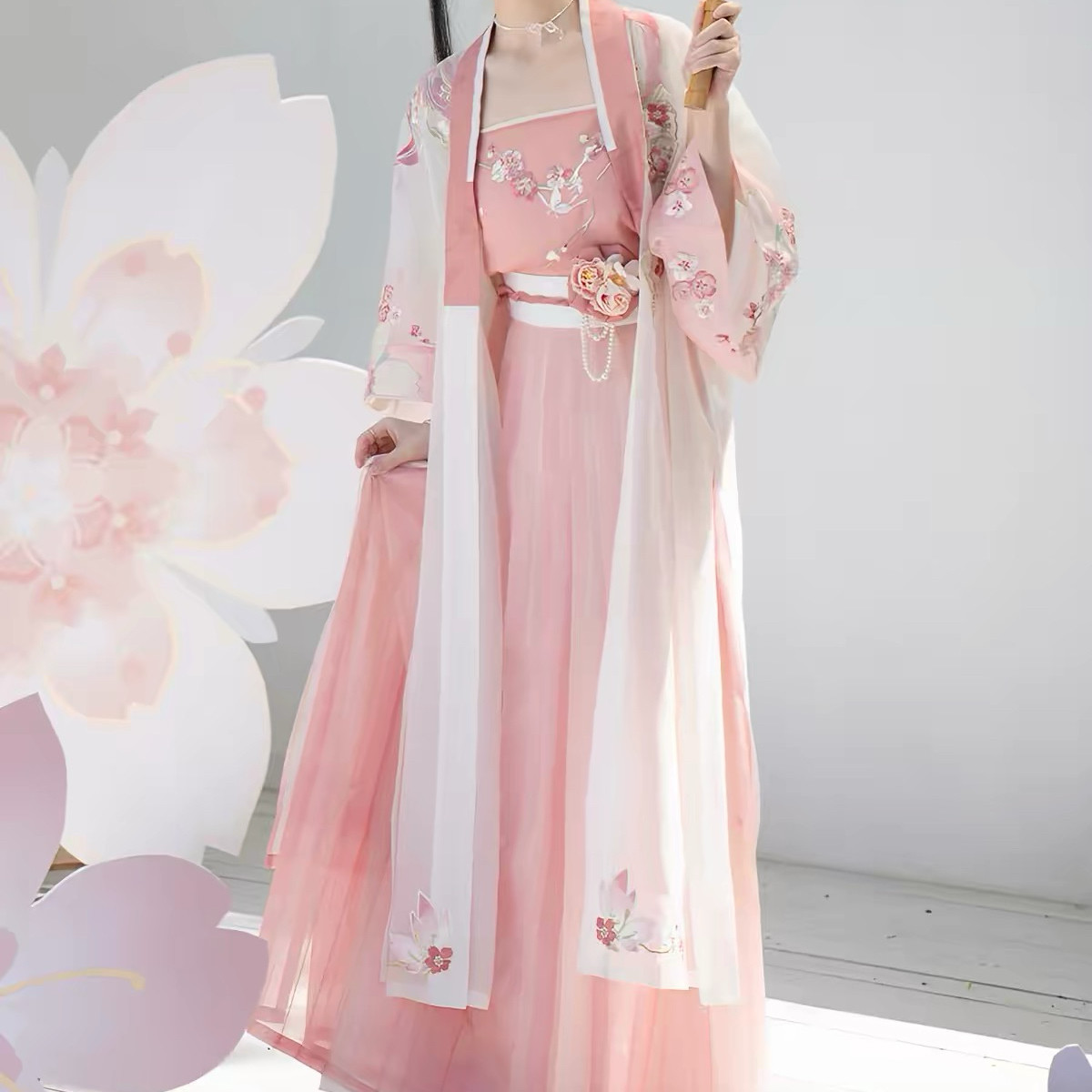 新款女刺绣对襟衫吊带渐变下裙刺绣宋制汉服