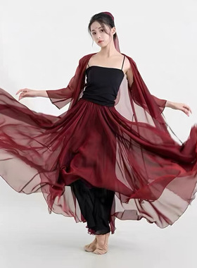 016盖盖旦小怡舞蹈飘逸复古古典舞身韵纱衣红色民族演出服练功服S