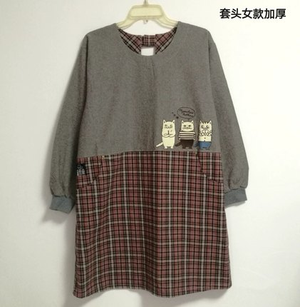 棉布长袖有袖围裙成人简约时尚围腰男女卡通做饭罩衣女士女式透气