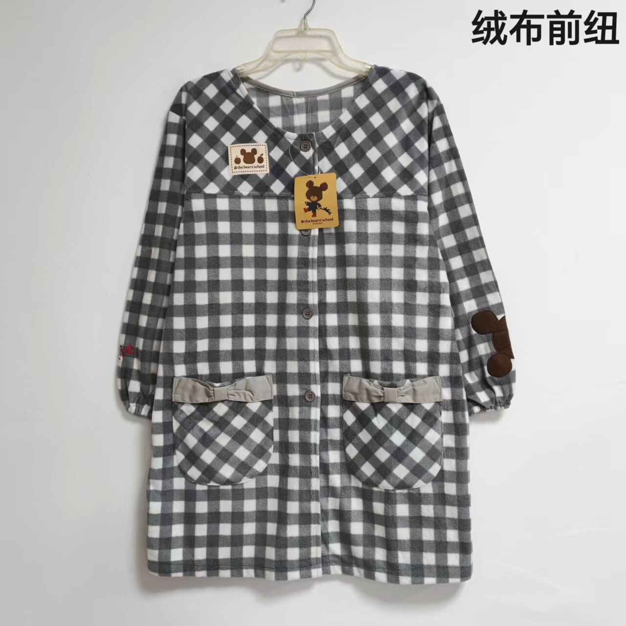 前纽扣成人规格围裙女士女生加宽卡通日本日式进口棉布厨房做饭衣