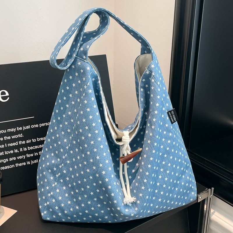 韩版波点星星帆布包包女大容量单肩腋下包小众百搭学生通勤托特包,箱包皮具/热销女包/男包,托特包,淘宝优惠券,粉丝福利购,淘宝优惠卷